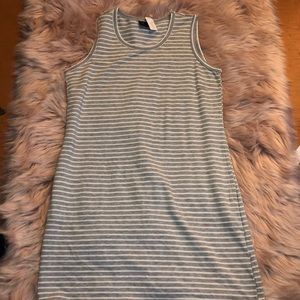 Grey and white striped midi dress